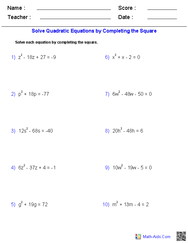 Algebra 1 Worksheets Quadratic Functions Worksheets Quadratics 
