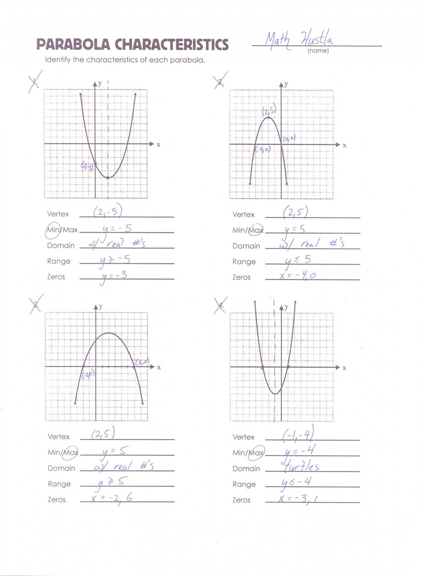 Graphing Quadratics Review Worksheet Graphing Quadratics Review Worksheet