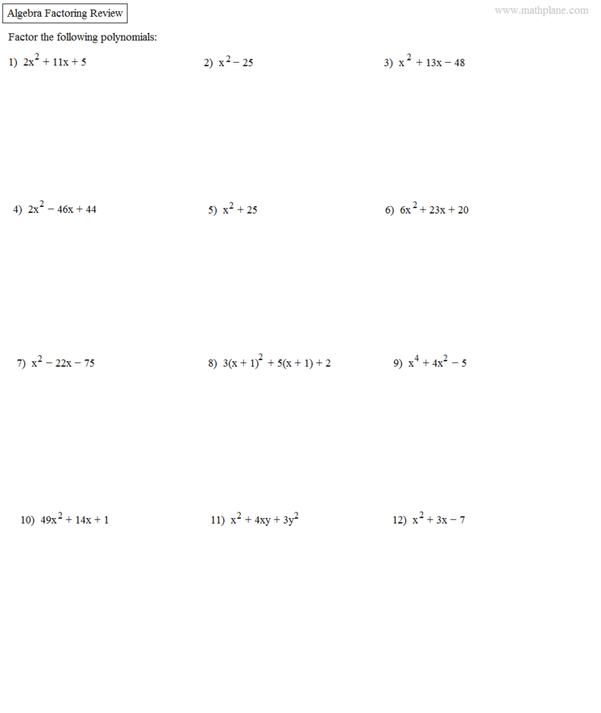 Math Plane Factoring Quadratics
