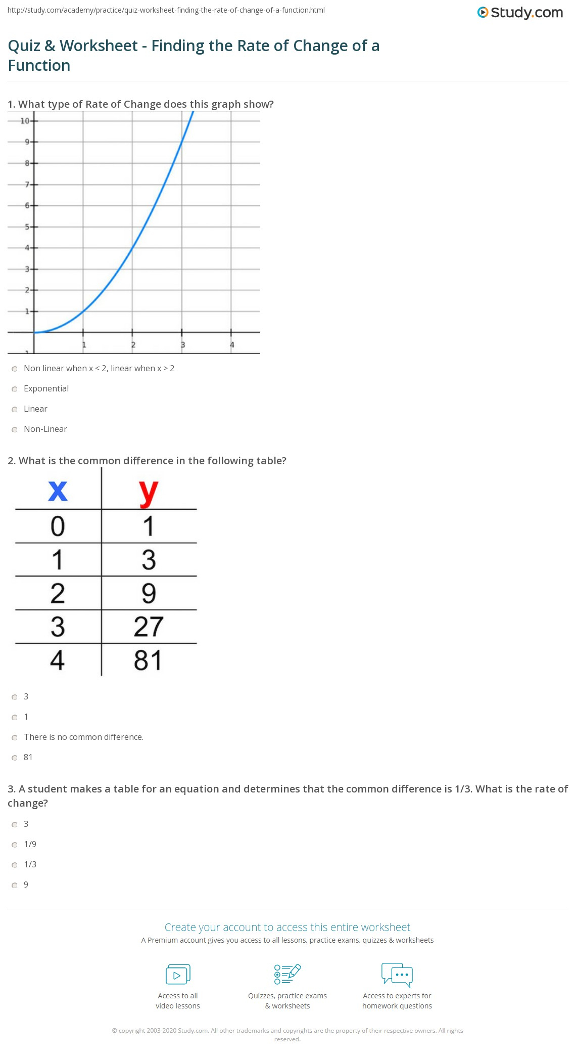 Quiz Worksheet Finding The Rate Of Change Of A Function Study Quiz Worksheet Finding The Rate Of Change Of A Function Study