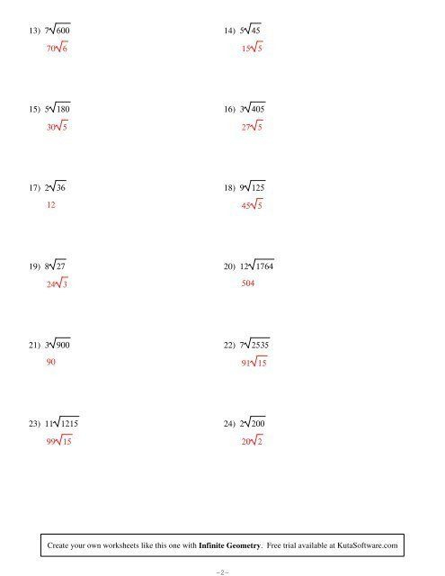 Simplify Square Roots Worksheet Solving Quadratic Equations By Taking 