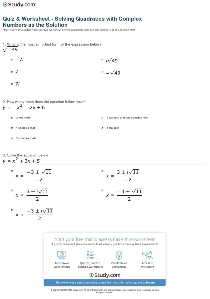 Solving Quadratic Equations With Complex Solutions Worksheet Db excel