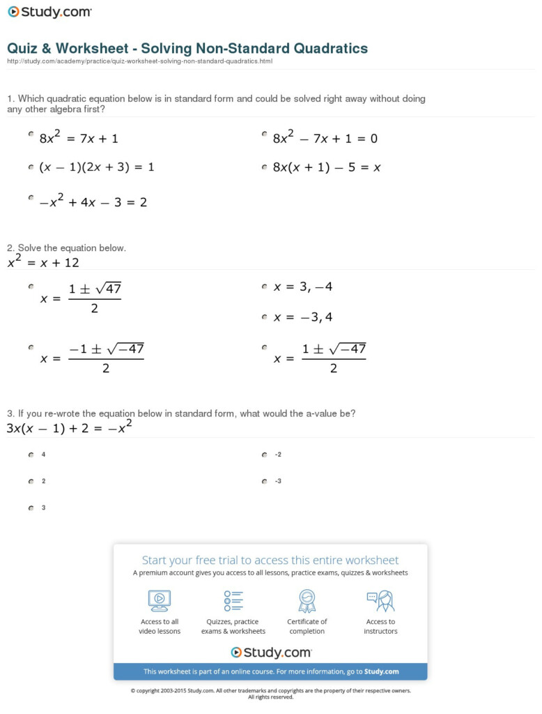 Solving Quadratic Equations Worksheet All Methods Db excel