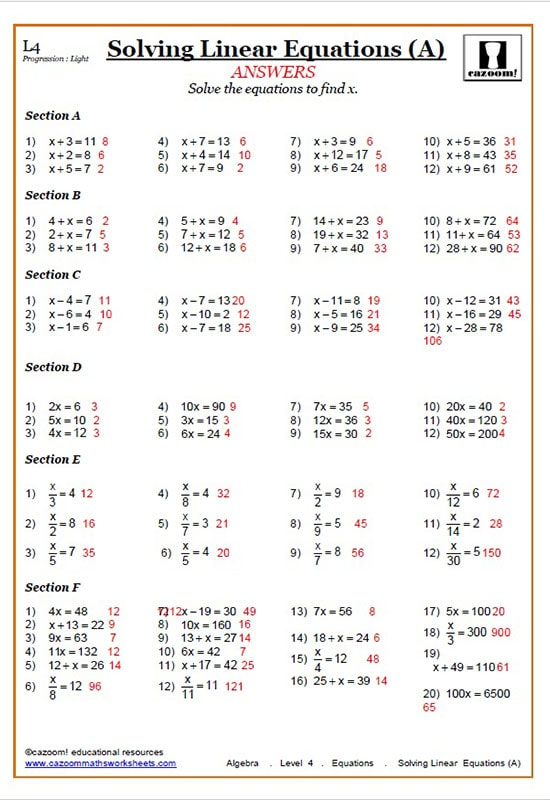 13 Solving Linear Equations Practice Worksheet Pictures