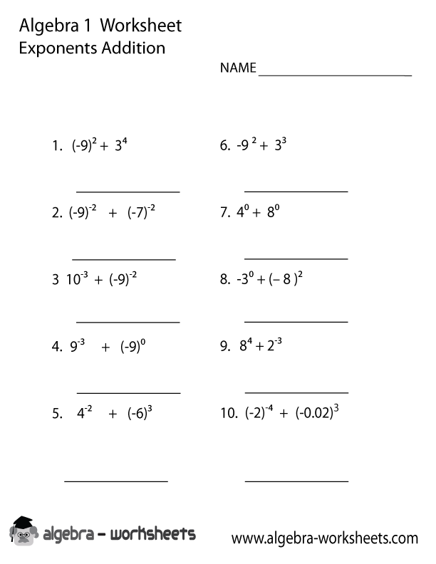Exponents Addition Algebra 1 Worksheet Printable Algebra 2 Worksheets Exponents Addition Algebra 1 Worksheet Printable Algebra 2 Worksheets
