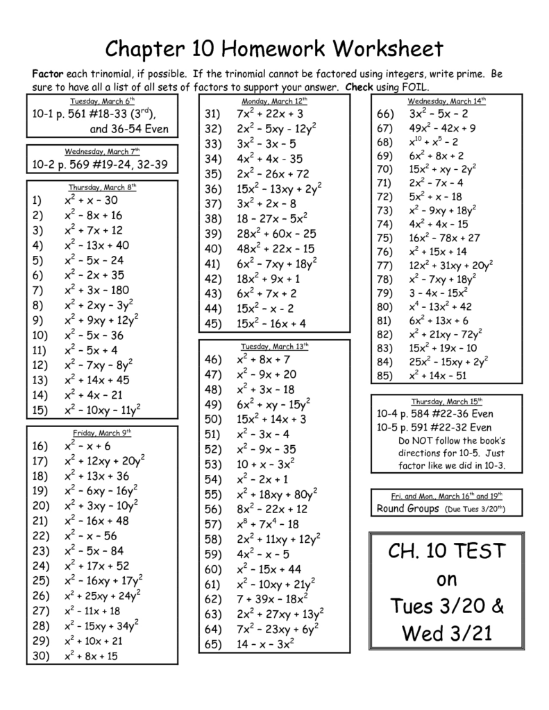 Factoring Trinomials A 1 Worksheet Db excel