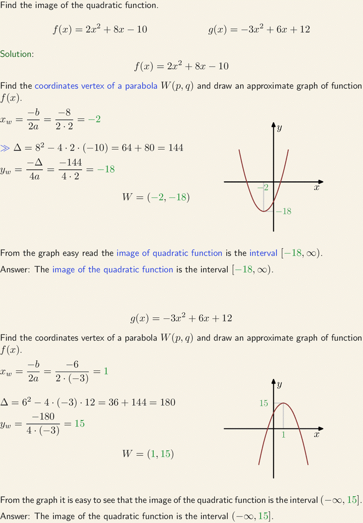 Find The Image Of Quadratic Function Find The Image Of Quadratic Function