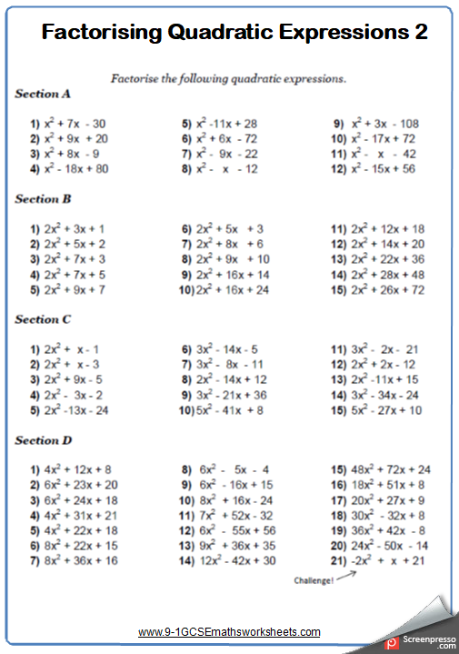 Quadratic Equation Problem Solving Worksheet Quadraticworksheet