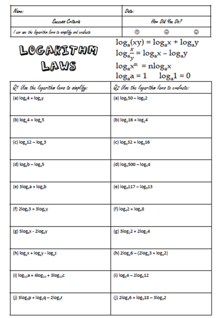 Logarithmic Equations Worksheet Answer Key Vegan Divas NYC