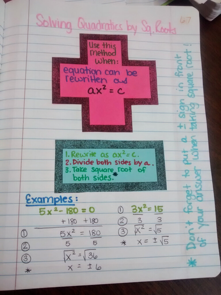 Math Love Algebra 2 Solving Quadratics INB Pages