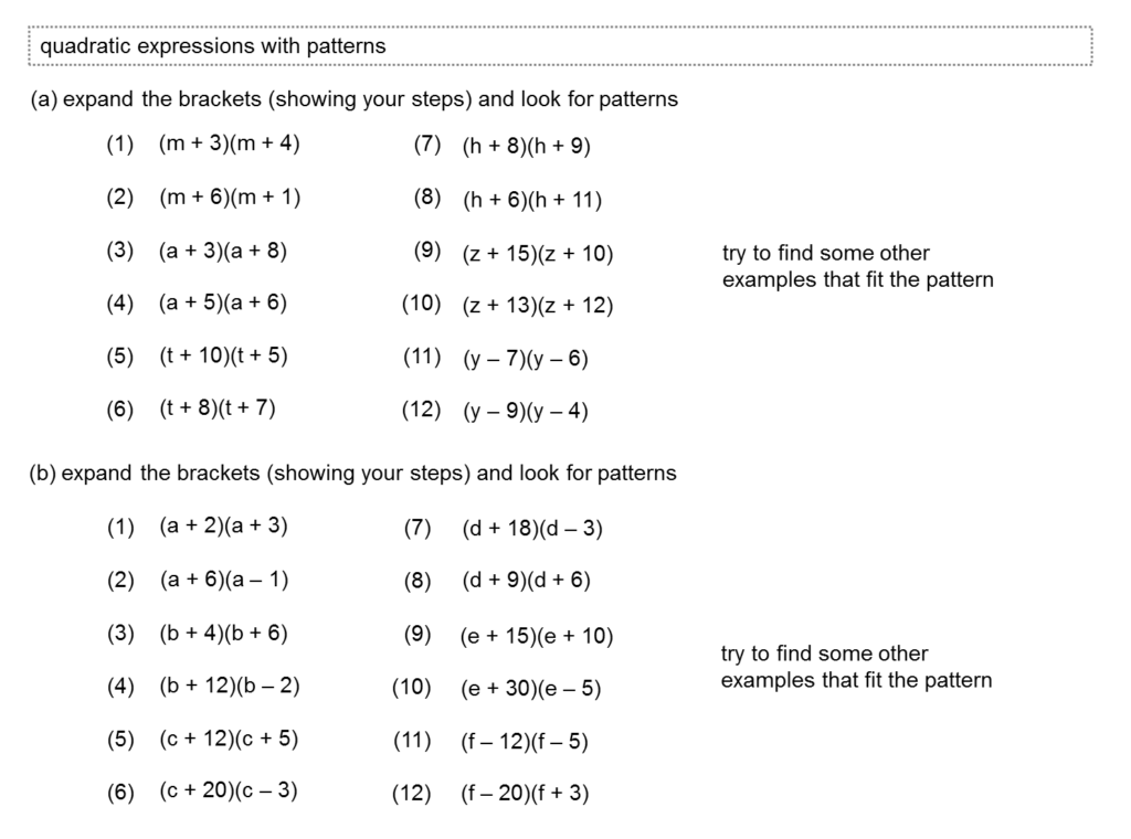 MEDIAN Don Steward Mathematics Teaching Expanding Brackets Quadratic 