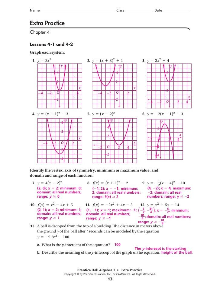 Practice Worksheet Graphing Quadratic Functions In Standard Form Answer