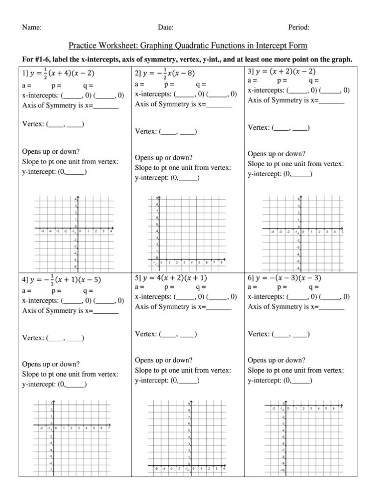 Quadratic Functions In Standard Form