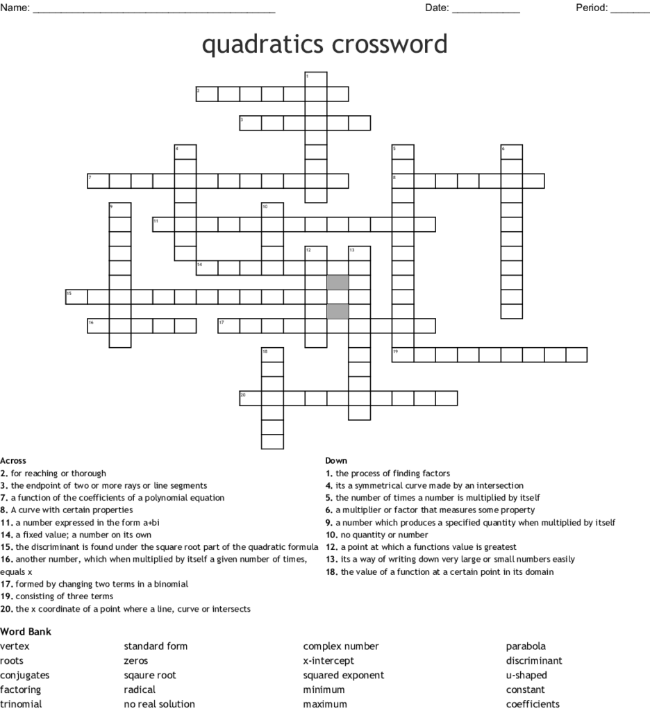 Quadratics Crossword WordMint