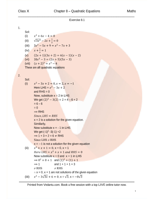 System Of Quadratic Equation With One Variable Pdf