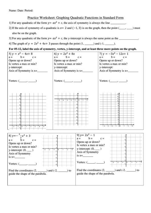 Vertex Formula Worksheet