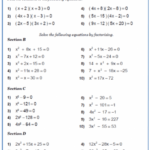 Algebra 2 Solving Quadratic Equations By Factoring Worksheet Answers