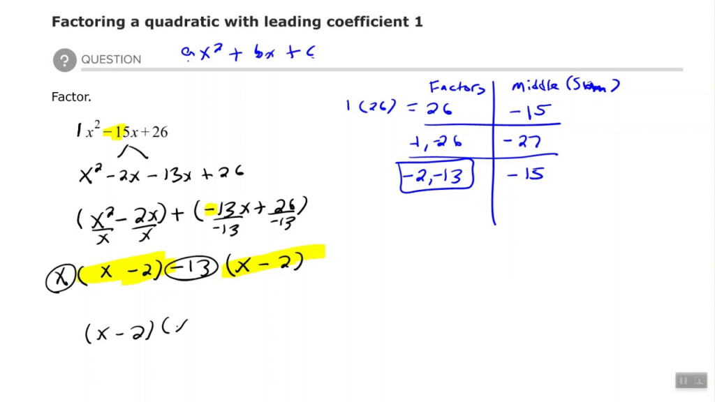 Factoring A Quadratic With Leading Coefficient 1 YouTube