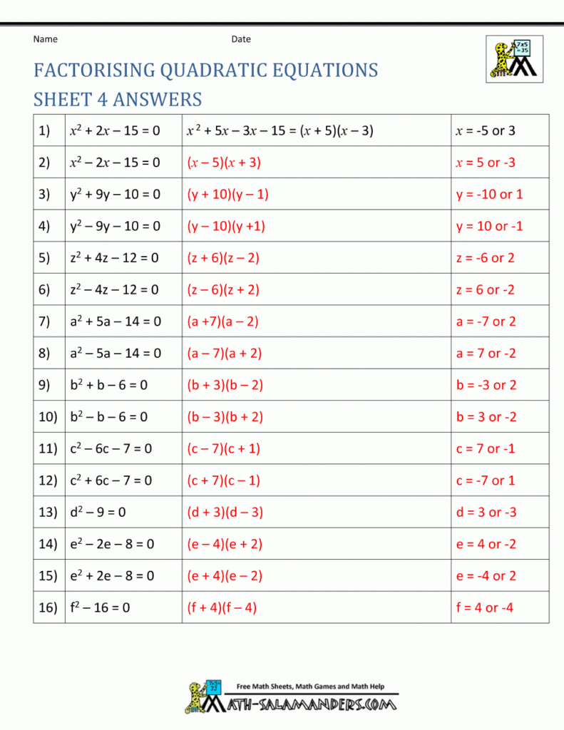 Factoring Quadratic Equations