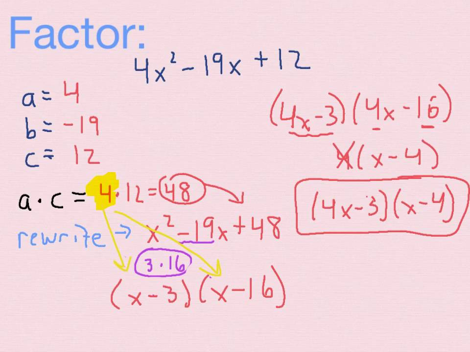 Factoring Quadratic Trinomials When A Not Equal To 1 YouTube