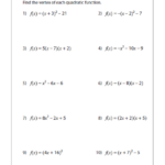 Quadratic Function Worksheets