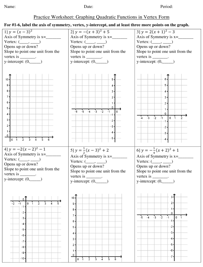 Quadratic Functions Worksheet With Answers