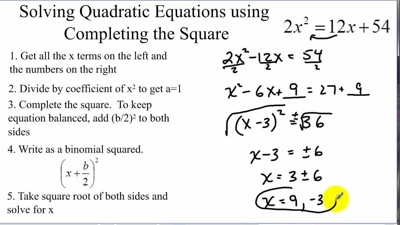 Solving Quadratic Equations By Completing The Square YouTube