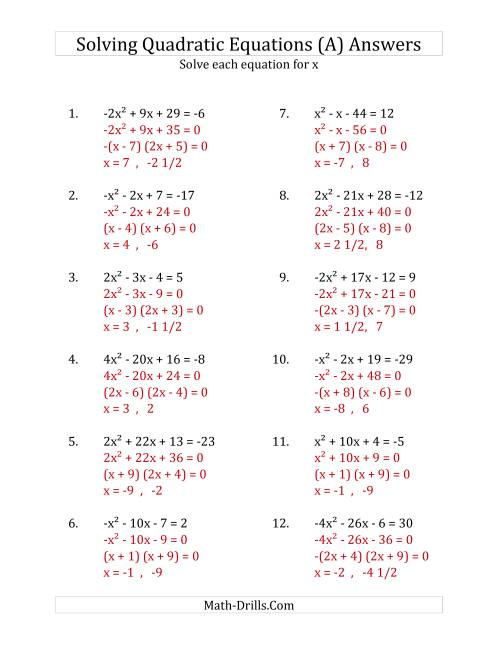 Solving Quadratic Equations For X With a Coefficients Between 4 And 