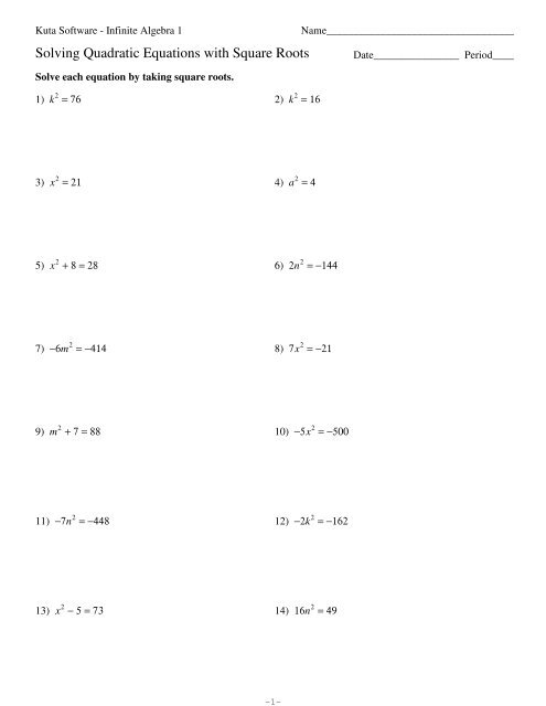 Solving Quadratic Roots Kuta Software