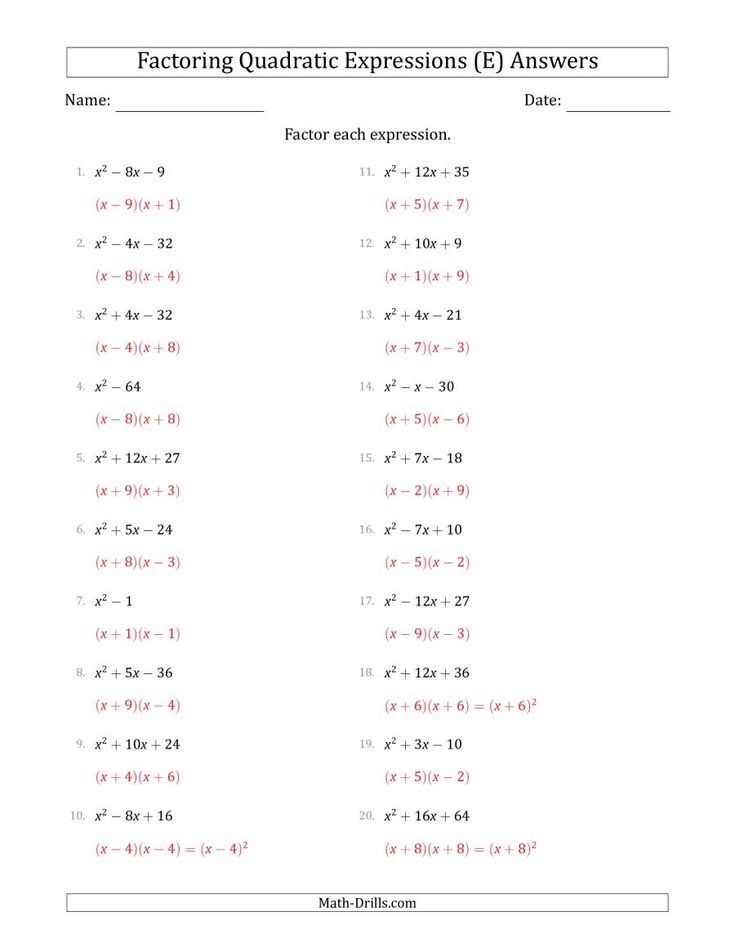 The Factoring Quadratic Expressions With Positive a Coefficients Of 1 