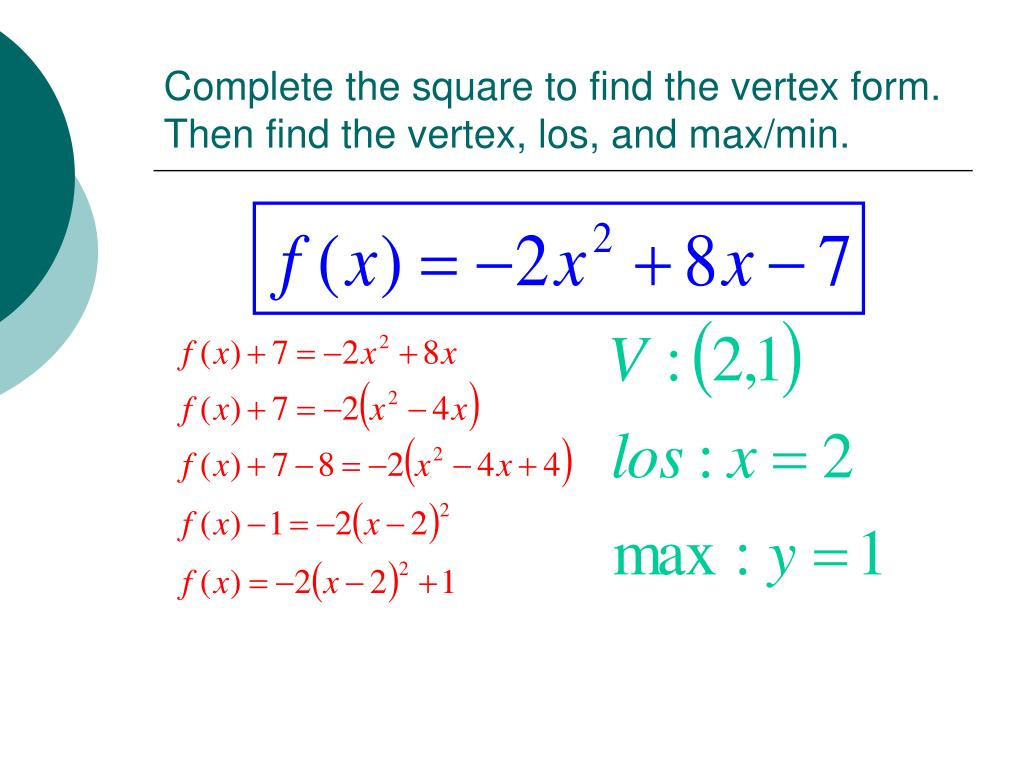 Vertex Form By Completing The Square Writing A Quadratic Function In